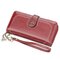 Women Long Chain Purse National Card Holder Wallet Clutch Bag - Wine Red