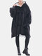 Women Flannel Cozy Fleece Lined Warm Blanket Hoodie Home Solid Oversized Sweatshirt With Kangaroo Pocket - Black