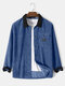 Mens Corduroy Contrast Patchwork Snap Button Flap Pocket Casual Shirt Jacket - Blue