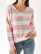 Contrast Color Striped Print Knitted Long Sleeve Casual Sweater for Women - Pink