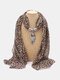Vintage Leopard Pattern Women Scarf Necklace Leopard Head Owl Pendant Autumn-Winter Shawl Necklace - Owl