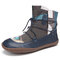 Printing Cloth Splicing Pattern Lace Up Comfy Ankle Boots - Dark Blue