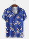 Mens Allover Floral Print Casual Light Chest Pocket Short Sleeve Shirts - Blue
