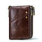 RFID Genuine Leather 12 Card Slot Casual Multifunction Wallet Double Zip Retro Purse For Men Women - Brown