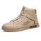 Men Brief Non-slip Letter Pattern Lace Up Breathable Casual Sneakers - Khaki