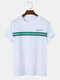 Mens Letter Print Striped Crew Neck Daily Short Sleeve T-Shirts - White