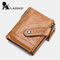 Men Genuine Leather RFID 7 Card Slots 2 Zipper Coin Purse Wallet - Brown