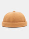 Unisex Wool Knitted Solid Color Dome Adjustable Brimless Beanie Landlord Cap Skull Cap - Yellow