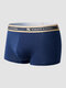 Men Cotton Contrast Spliced Breathable Letter Waistband Comfy Boxers Briefs - Navy