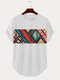 Camisetas masculinas étnicas com estampa geométrica com bainha curva de manga curta e inverno - Branco