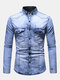Mens Business Style Tie Dye Button Front Long Sleeve Shirts - Light Blue