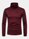 Mens Solid Chest Button Detail High Neck Basics Long Sleeve Bottoming T-Shirts - Wine Red