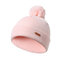 Womens Winter Solid Color Wool Knitted Fur Ball Beanie Cap Earmuffs Warm Outdoor Casual Hats - Pink