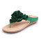 Women Beach Soft Suede Flower Flip Flops Flat Slippers - Green