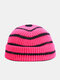 Unisex Knitted Color Contrast Striped Jacquard Dome Warmth Brimless Beanie Landlord Cap Skull Cap - Rose