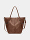 Faux Leather Retro Waterproof Large Capacity Tote Handbag Crossbody Bag - Coffee