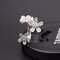 S925 Silver Flower Butterfly Crystal Ring - Silver