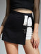 Contrast Color Irregular Stitch Mini Skirt For Women - Black