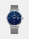6 Colors Stainless Steel Men Casual Business Watch Decorative Calendar Pointer Quartz Watches - Blue Dial Silver Band