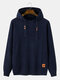 Mens Knitted Solid Color Applique Casual Drawstring Hooded Sweaters - Navy