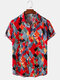 Mens Geometric Patterns Colorblock Lapel Short Sleeve Shirt - Red