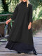 Solid Color High-collar Double-layer Long Sleeve Casual Dress for Women - Black