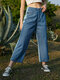 Contrast Color Pocket Casual Wide Leg Denim Jeans - Blue
