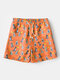 Cute Dinosaur Pattern Beachwear Board Shorts Surfing Multi Pockets Holiday Swim Shorts for Men - Orange