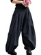 Drop Crotch Elastic Wasit Pockets Plus Size Pants - Black