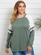 Patchwork O-neck Long Sleeve Plus Size Casual T-shirt for Women - Green