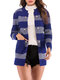 Knitted Striped Patchwork Pockets Cardigans - Blue