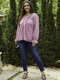 Dot Embroidered Pleated V-neck Plus Size Chiffon T-Shirt for Women - Pink