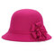 Women Vintage Imitation Wool Flower Felt Dress Hat Warm Sunshade Cloche Bucket Cap - Rose