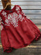 Embroidery Lace Long Sleeve Plus Size Vintage Blouse - Red