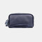 Women Genuine Leather Lychee Pattern Money Clip Wallet Clutch Bag - Blue
