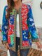 Vintage Ethnic Style Floral Print Patchwork Plus Size Jackets - Red