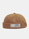 Unisex Cotton Solid Color Letter Embroidery Cloth Label All-match Brimless Beanie Landlord Cap Skull Cap - Khaki