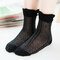 Women Cotton Ultra-Thin Solid Pure Color Ice Silk Mesh Breathable Lace Pine Ankle Socks - Black