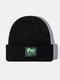 Unisex Solid Knitted Jacquard Letters Patch All-match Warmth Brimless Beanie Hat - Black