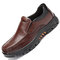 Men Cow Leather Waterproof Comfy Non Slip Soft Slip On Casual Shoes - Red Brown
