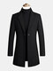 Mens Woolen Lapel Thicken Warm Casual Mid-Length Overcoats With Pockets - Black