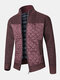 Mens Patchwork Zip Up Knit Cotton Slant Pocket Casual Long Sleeve Cardigans - Red