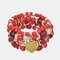 Bohemian Crystal Beaded Multi-layer Bracelet Metal Peach Heart Pendant Adjustable Bracelet - Red