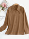 Solid Lapel Long Sleeve Button Front Casual Shirt - Khaki
