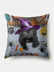 شخصية منقوشة رسالة القط نمط غطاء وسادة كتان المنزل أريكة ديكور فني رمي المخدة - البرتقالي