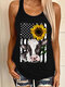 Striped Sunflower Print O-neck Casual Tank Top for Women - Black+White Stripe