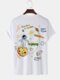 Mens Cartoon Planet Astronaut Back Print Crew Neck Short Sleeve T-Shirts Winter - White