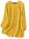 Feminino sólido plissado botão frontal casual manga raglan Camisa - Amarelo