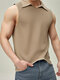 Camiseta sin mangas de punto con solapa sólida para hombre - Caqui
