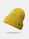 Unisex Cotton Knitted Colorful Graffiti Broken Hole Letter Label Fashion Warmth Brimless Beanie Hat - Yellow